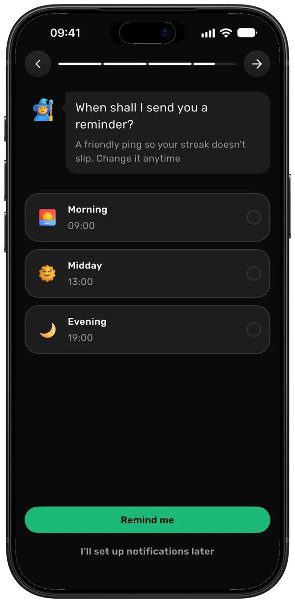 Choosing a reminder time: morning, midday or evening